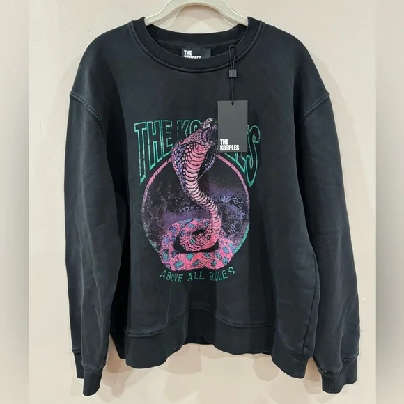 The Kooples graphic cobra print cotton sweatshirt washed black size 3 (L) NWT